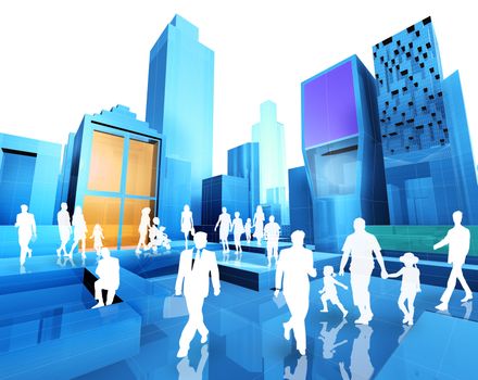3D image of the city and people