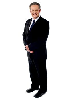 Full length portrait of a senior businessman isolated against white background