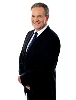 Portrait of a confident looking happy matured businessman against white background