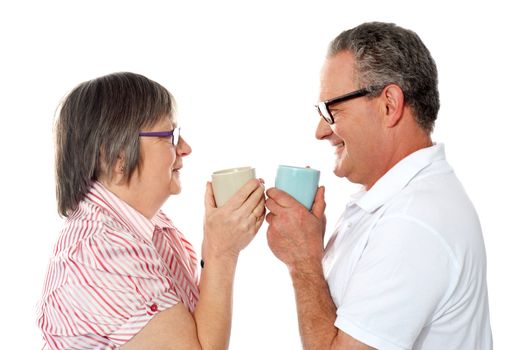 Portrait of a romantic senior old couple enjoying coffee together