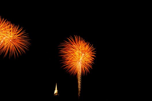 fireworks display above Thai pagoda at Khao Wang  Phetchaburi,Thailand