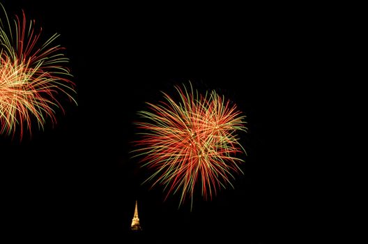 fireworks display above Thai pagoda at Khao Wang  Phetchaburi,Thailand