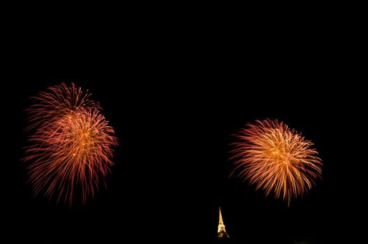 fireworks display above Thai pagoda at Khao Wang  Phetchaburi,Thailand