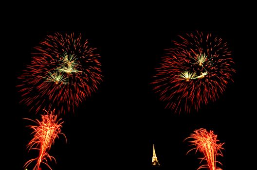 fireworks display above Thai pagoda at Khao Wang  Phetchaburi,Thailand