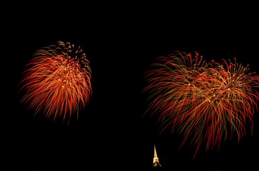 fireworks display above Thai pagoda at Khao Wang  Phetchaburi,Thailand