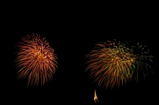 fireworks display above Thai pagoda at Khao Wang  Phetchaburi,Thailand