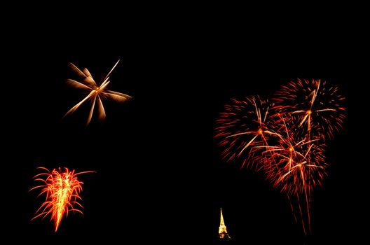 fireworks display above Thai pagoda at Khao Wang  Phetchaburi,Thailand