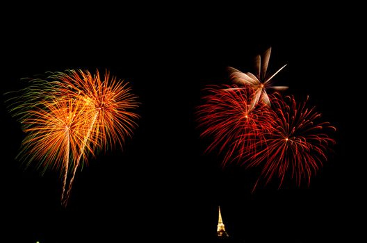 fireworks display above Thai pagoda at Khao Wang  Phetchaburi,Thailand