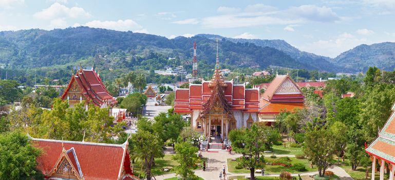 Panorama of the ancient Buddhist temple Wat Chalong, Thailand, Phuket