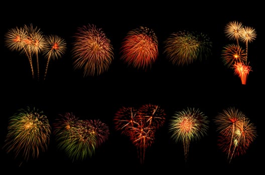colorful of fireworks on black background