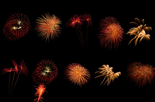 colorful of fireworks on black background