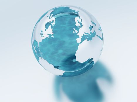 sphere of earth with continents the surrounded oceans on a neutral reflective background in pastel tones