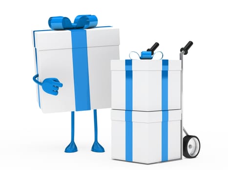 christmas blue gift figure show hand truck