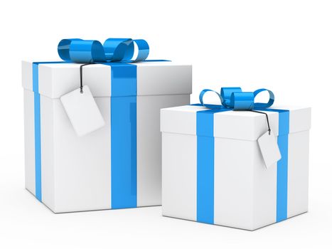 two christmas gift box with blue ribbon