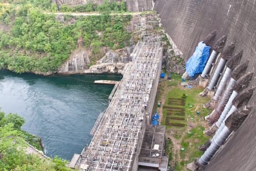 The Bhumibol Dam(formerly known as the Yanhi Dam) in Thailand. The dam is situated on the Ping River and has a capacity of 13,462,000,000 cubic meter.