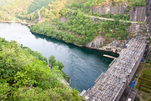 The Bhumibol Dam(formerly known as the Yanhi Dam) in Thailand. The dam is situated on the Ping River and has a capacity of 13,462,000,000 cubic meter.