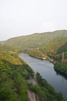 The Bhumibol Dam(formerly known as the Yanhi Dam) in Thailand. The dam is situated on the Ping River and has a capacity of 13,462,000,000 cubic meter.