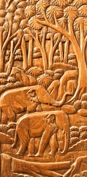 carved Thai Elephant on the wood wall
