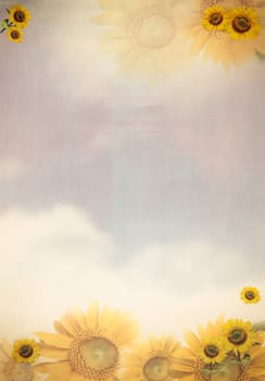 Grunge style paper background with sun flower