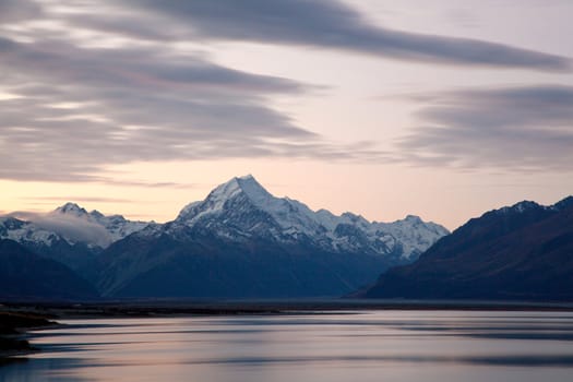 Mountain Cook and Lake Pukaki New Zealand at Dusk