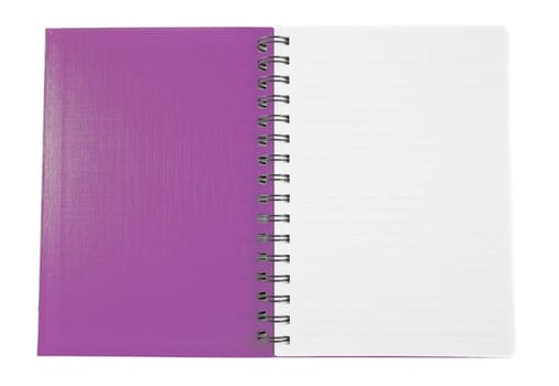 Open purple clean Notebook isolated on white background