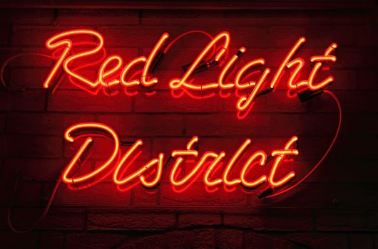 Red Light District neon sign in Amsterdam, Netherlands.