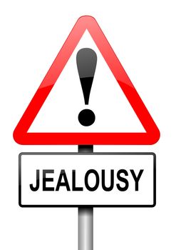 Illustration depicting a red and white triangular warning sign with a jealousy concept. White background.