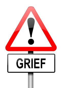 Illustration depicting a red and white triangular warning sign with a grief concept. White background.