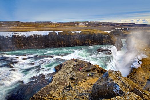 Gullfoss Waterfall on a sunny day in Iceland