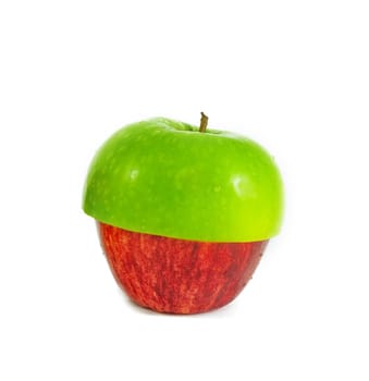 Red and green sliced apple on white bcakground