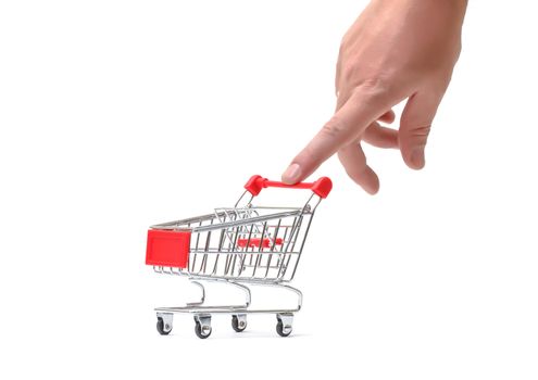 Shopping Cart with Hand on white background