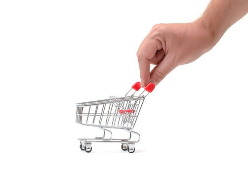 Shopping Cart with Hand on white background