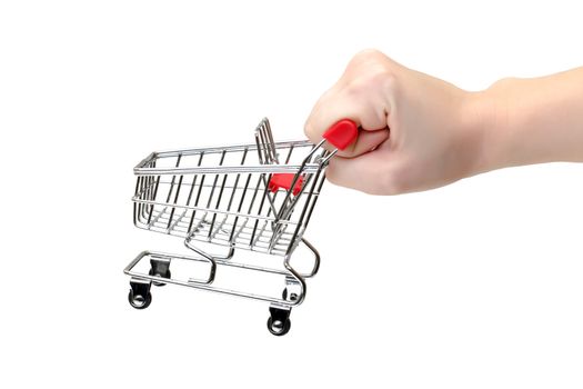 Shopping Cart with Hand on white background