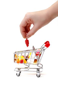 Shopping Cart with Hand on white background