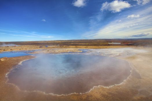 Smoke rising from hot springs in Iceland