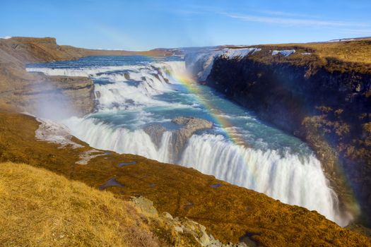 Gullfoss Waterfall on a sunny day in Iceland