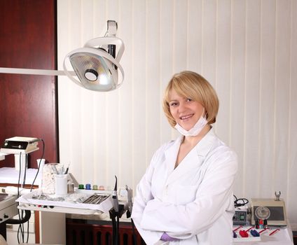 female dentist posing in ordination office