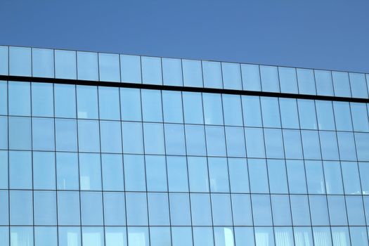 high blue glass wall