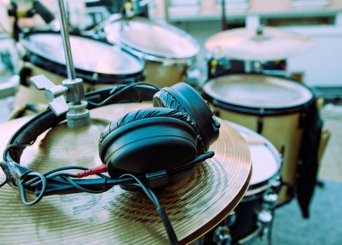 Close-up image of drum and headphones