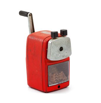 Mechanical sharpener of pencil on the white background