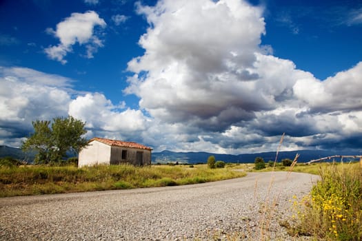 House,road and blue sky.Nature landscape