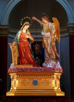 The statue of The Annunciation of Our Lord Jesus to The Blessed Virgin Mary by the Angel Gabriel displayed in Tarxien, Malta.