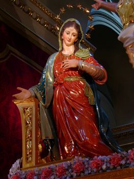 A detail of the statue of The Annunciation of Our Lord Jesus to The Blessed Virgin Mary by the Angel Gabriel displayed in Tarxien, Malta.
