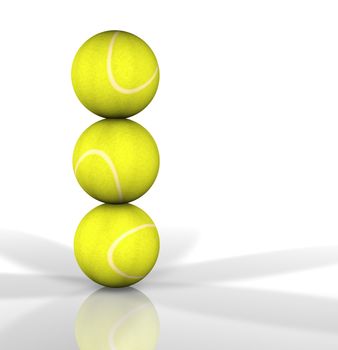 Still life with three tennis ball isolated in white background