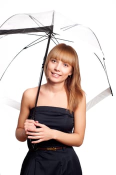 Young fashionable woman smile and holding umbrella