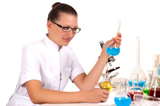 chemist working in the laboratory, mix liquid