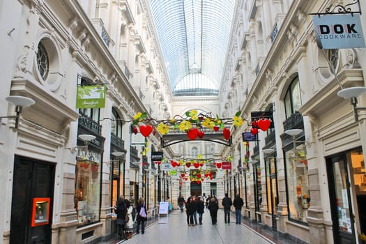 People walk in the Passage in The Hague, Netherlands