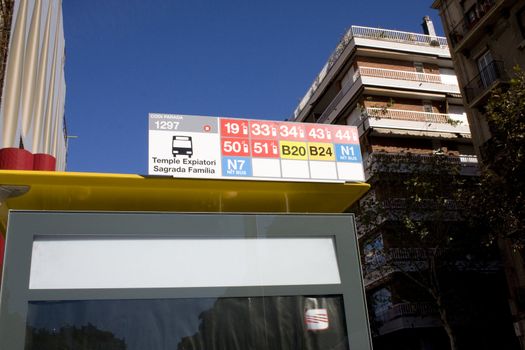 Signs on top of bus stop