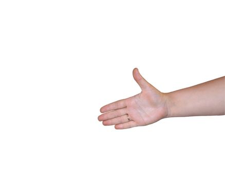 On white background, the photography of the hand.