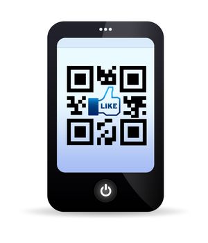 Mobile phone with a QR Code graphic on white background.